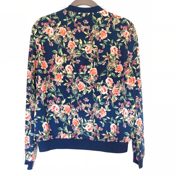 Lipslide Navy Blue Floral Print Bomber Jacket - Picture 6 of 6
